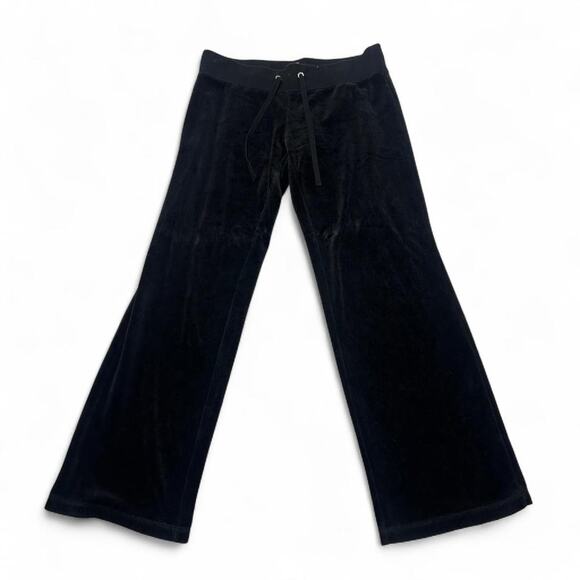 New York Company Black Velour Super Low Rise XS Wide Flared Sweatpants Jawstring - Picture 1 of 4